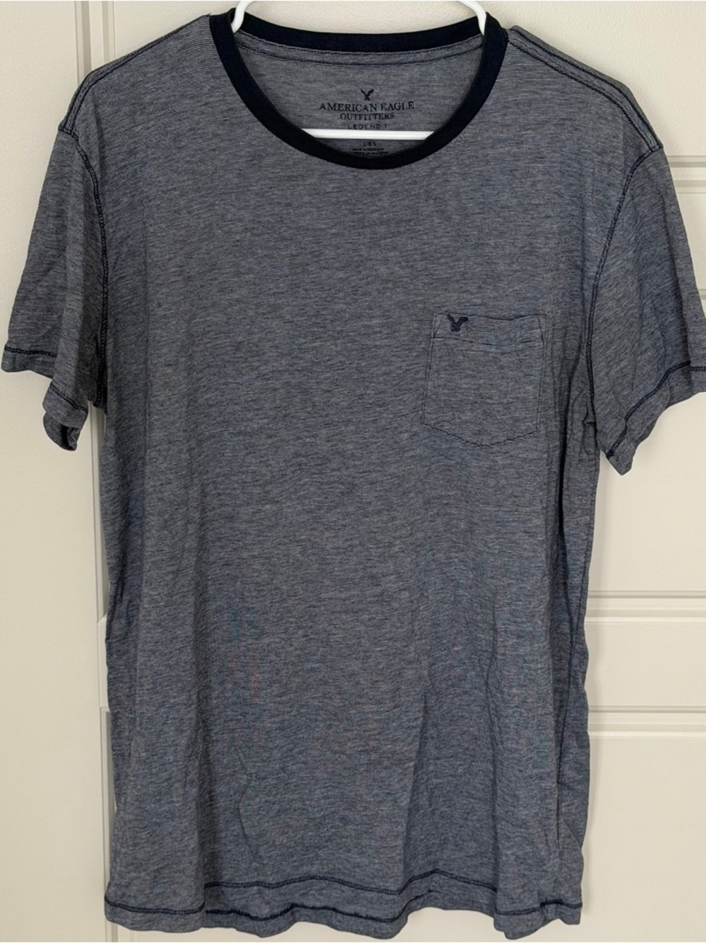 American Eagle Outfitters Navy Trim Heather Gray Pocket Tee